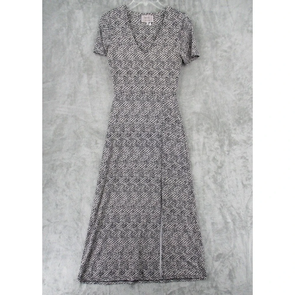 Wayf Dress Womens XXS Maxi Animal Print Stretch Knit Grunge Front Slit Statement